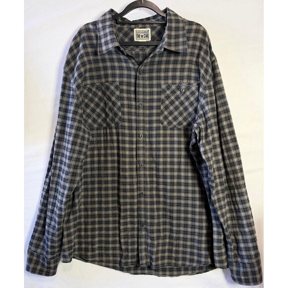 Converse One Star Men’s XL Plaid Flannel Button Up Shirt Gray Long Sleeve. - Picture 7 of 8